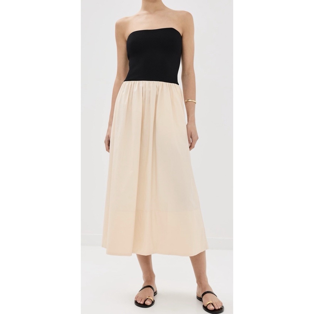 NWT Pistola Mavo Strapless Midi Dress Knit Bodice Poplin Skirt Sz S Pepper Salt